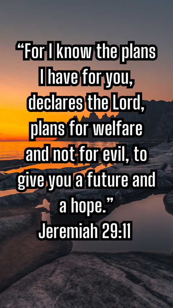 Jeremiah 29:11 - “For I know the plans I have for you, declares the Lord, plans for welfare and not for evil, to give you a future and a hope.”